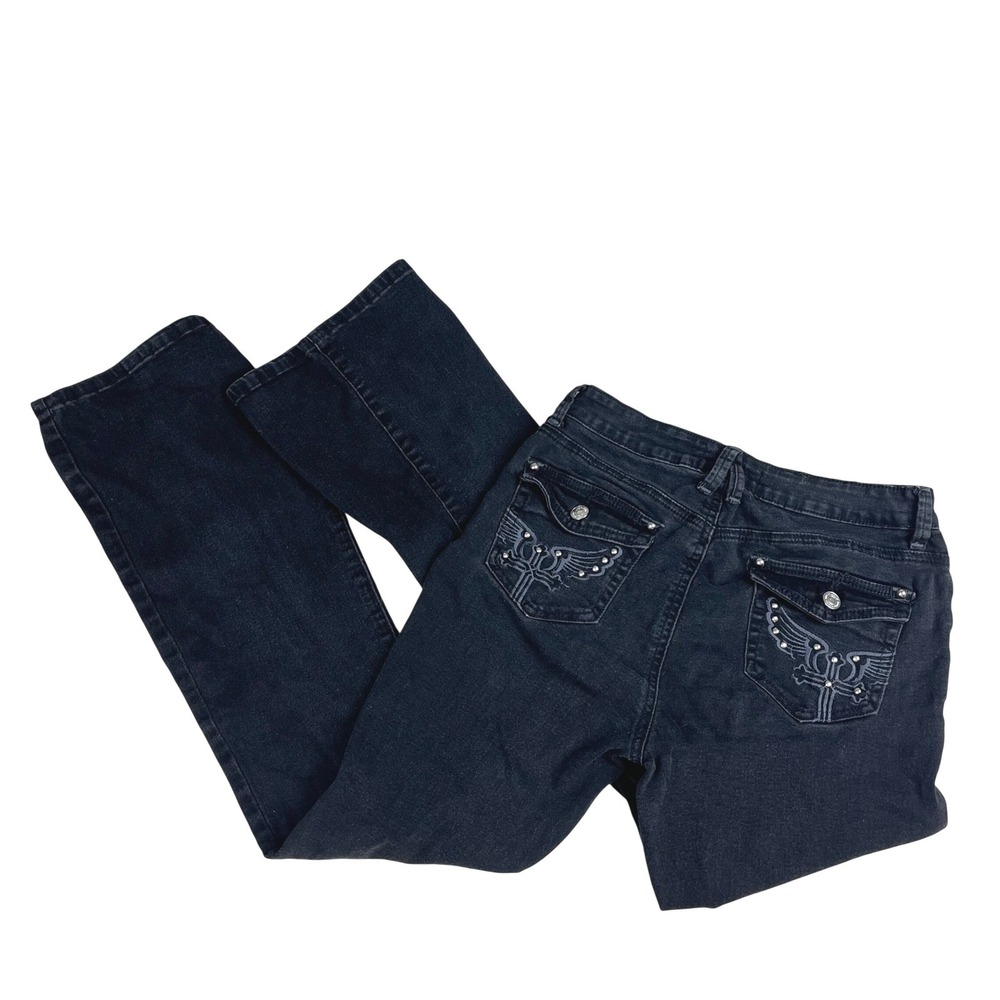 Gothic‎ Bootcut Jeans Embellished Cross Pocket Sz M 29 Grunge Y2K 2000's McBling